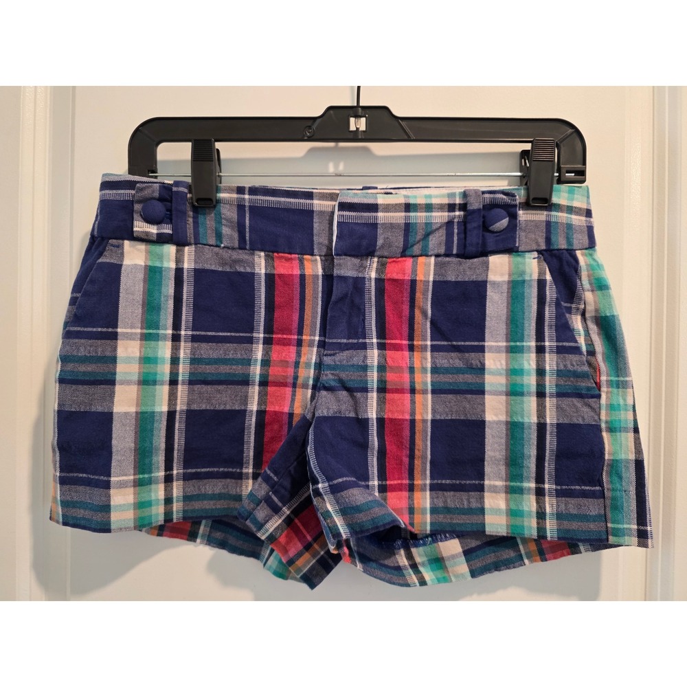 Womens sz 2 Banana Republic Ryan Fit Plaid Shorts Blue Pink Green Madras Stretch
